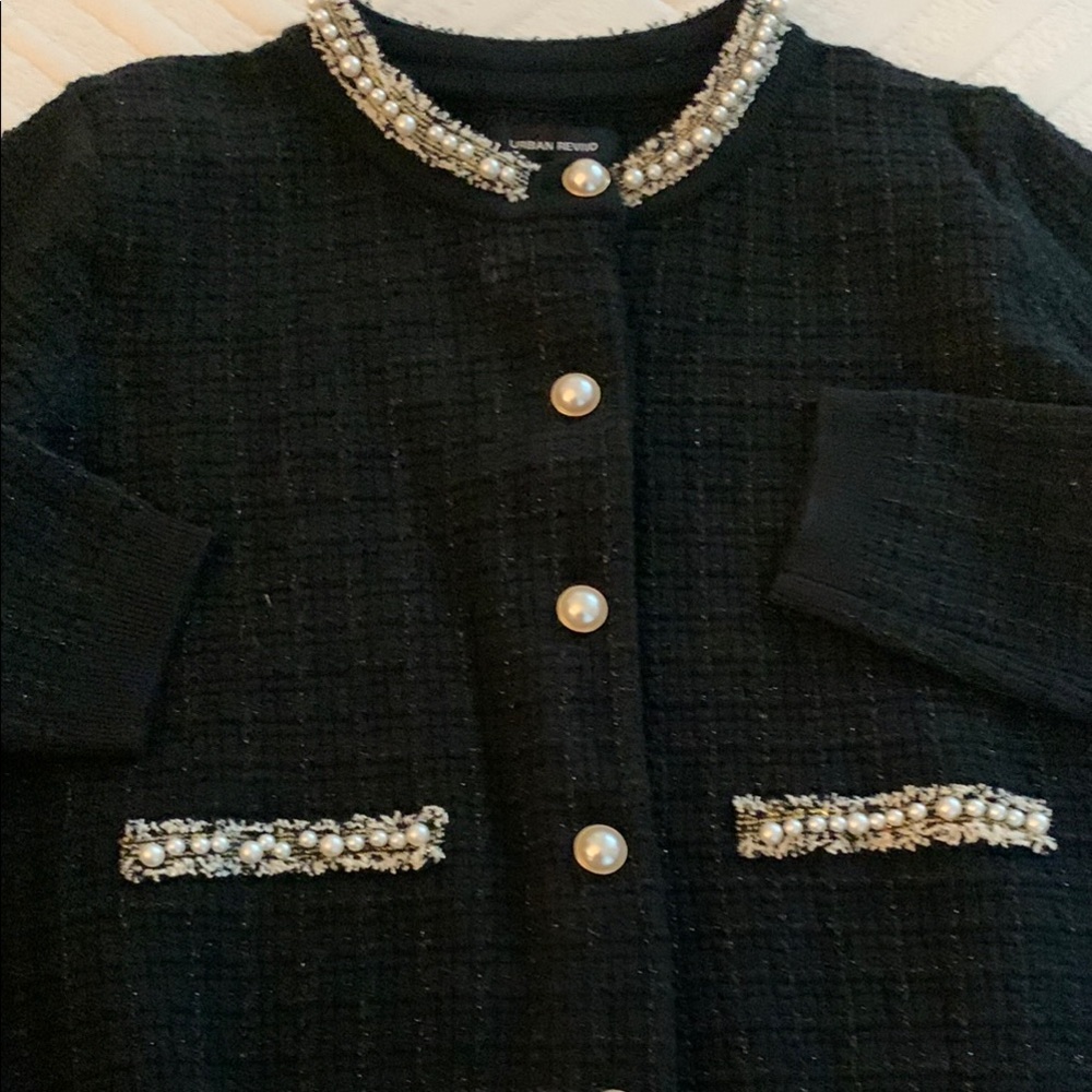 Lauren Ralph Lauren Black Cardigan with Pearl Accents
